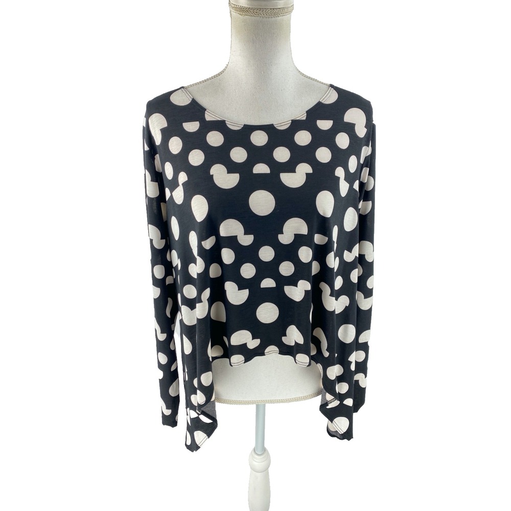 Comfy USA‎ Womens XL Asymmetric Sharkbite Polka Dot Lagenlook Blouse